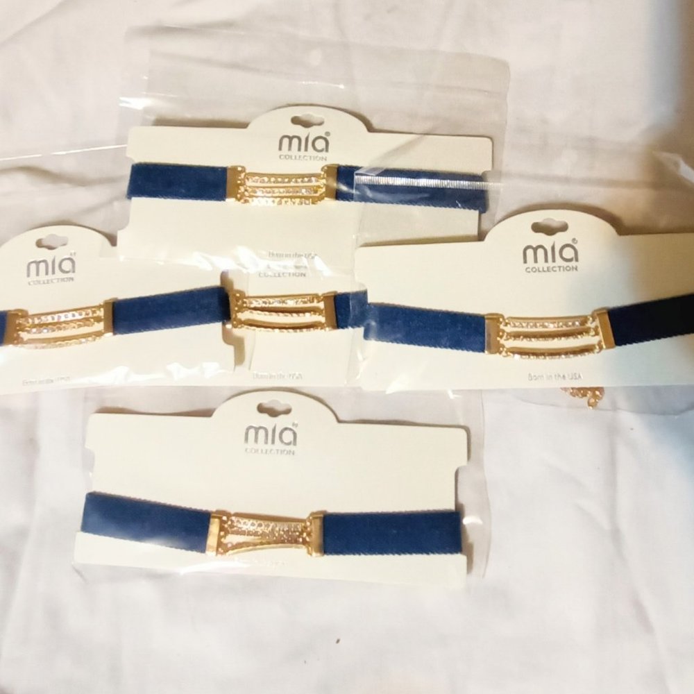 Mia denim blue choker necklace Gold Tone with rhinestones